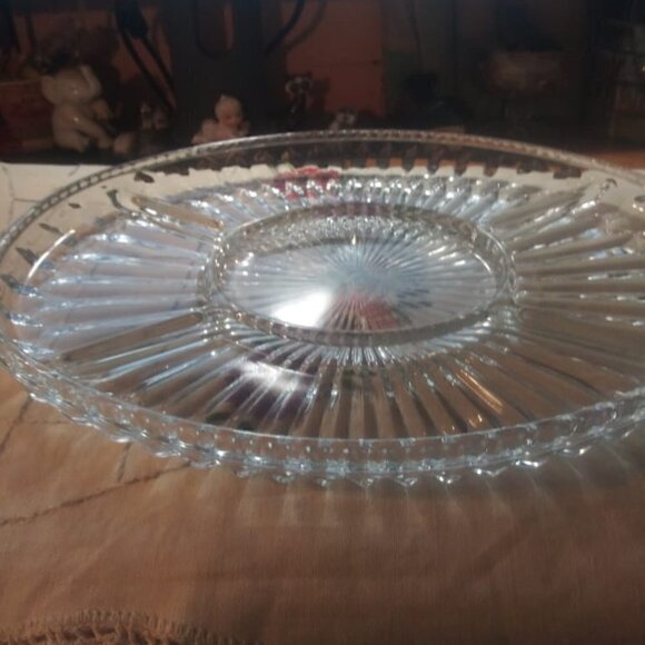 "rare"-vintage GODINGER SILVER ART Co LTD Grapevine Adorned Oval Platter/Crystal - Picture 8 of 16